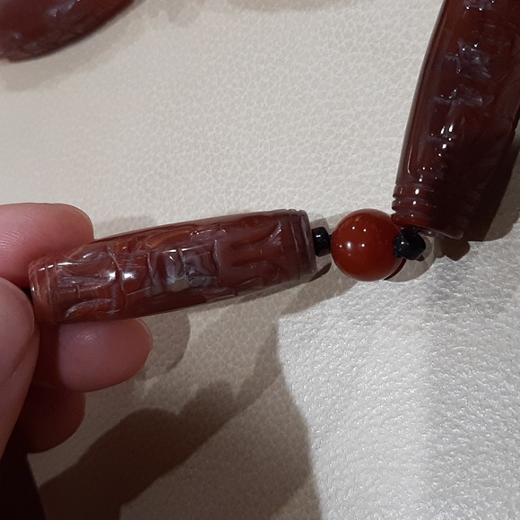 Vintage hand knotted & beaded Asian Carnelian Sardonyx Sard necklace - Picture 6 of 6